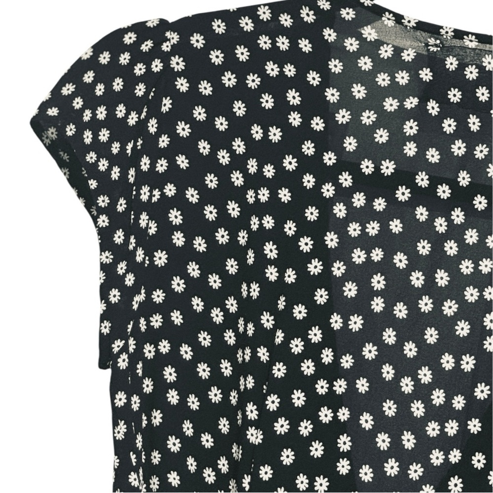 Reformation Dawn Black and White Tiny Floral Polka Dot Mini Dress - Picture 7 of 11